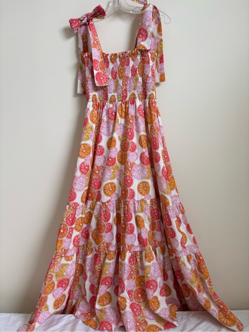 Victoria Dunn Pink & Orange Citrus Tie-Strap Maxi Dress